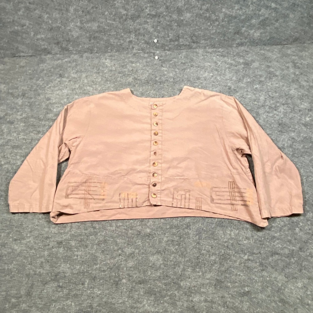 Blue Fish Clothing Hemp Cotton Button Back Blouse Mauve Geometric Print Boxy L